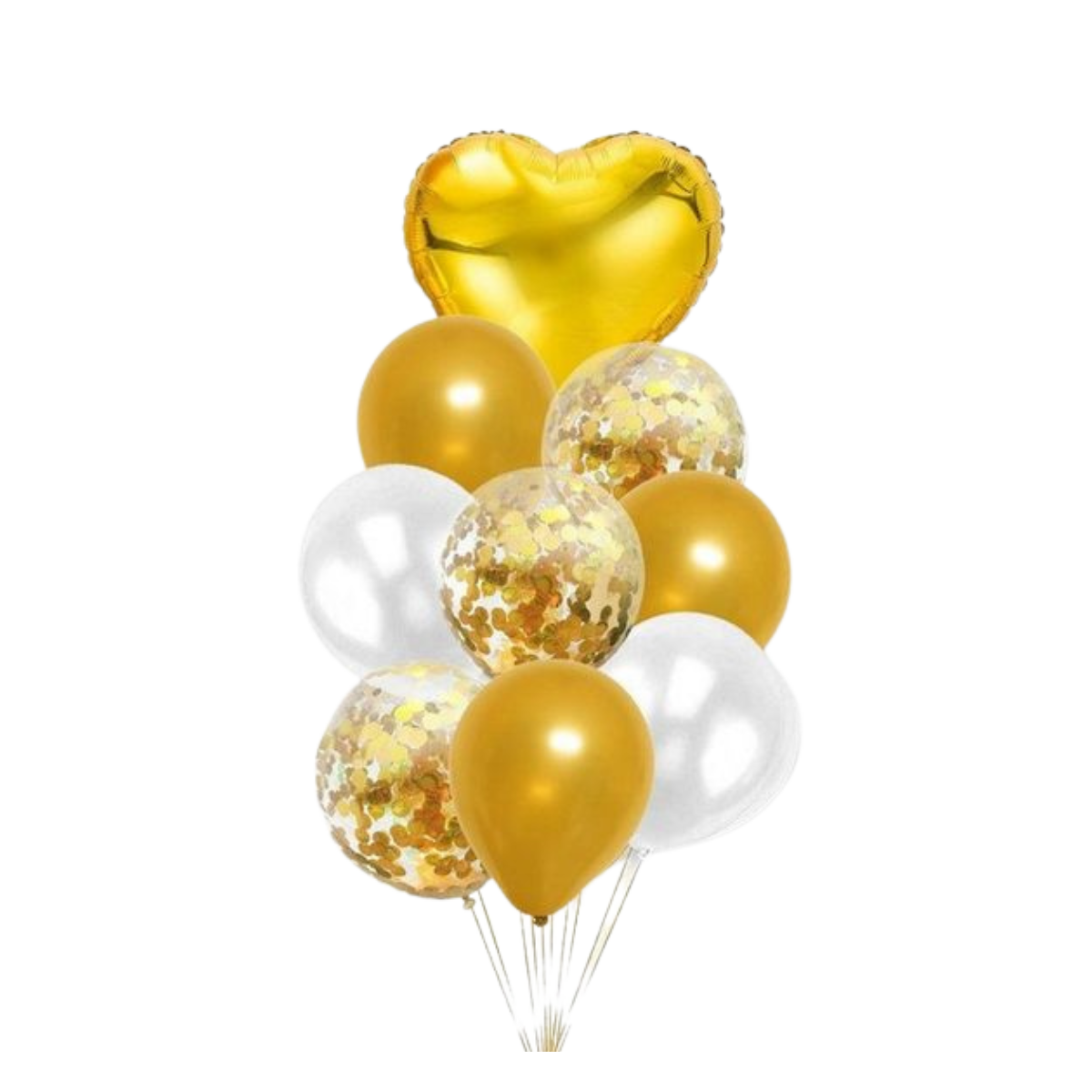 Set de globos Dorado Corazon 9 piezas x1