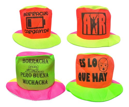 Combo Galera Alta Fluo Frases X 5 Tela Cotillon Carioca