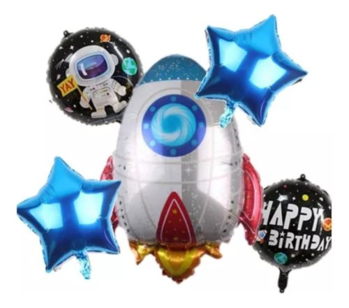 Set 5 Globos Astronauta Metalizados Cotillon Decoracion