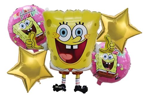 Set 5 Globos Bob Esponja Metalizado Cotillon Decoracion