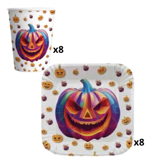 Combo Halloween Platos Y Vasos Deco Fiesta Kit - Imagen 2