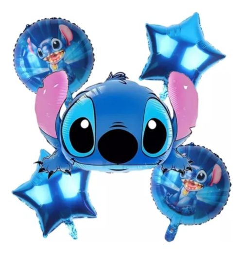 Set 5 Globos Stich Personaje Metalizado Cotillon Decoracion