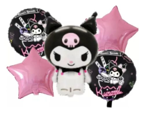 Set 5 Globos Kuromi Metalizado Cotillon Decoracion