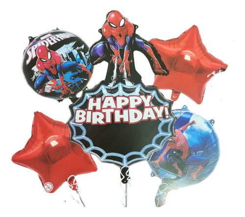 Set 5 Globos Spiderman Metalizado Cotillon Decoracion