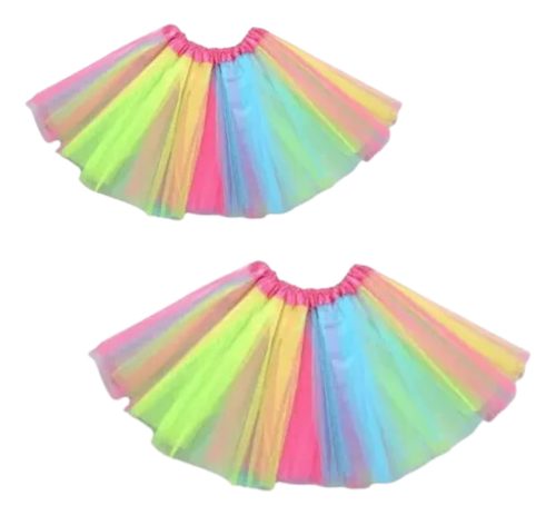 Pollera Multicolor Tutu 3 Capas Varios Colores Cotillon