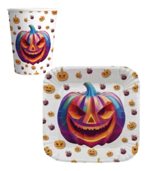 Combo Halloween Platos Y Vasos Deco Fiesta Kit