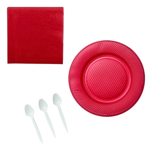 Combo Kit Platos Cucharas Servilletas Colores Fiesta