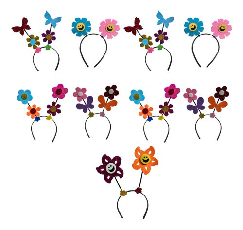 Vinchas X10 Cotillon Surtidas Flores Multicolor Primavera