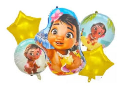 Set 5 Globos Moana Metalizado Cotillon Decoracion