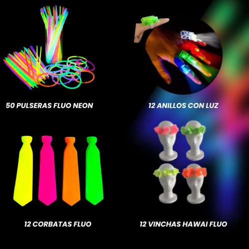 Combo Cotillon Luminoso Fluo 100 Personas Evento Fiesta - Imagen 2