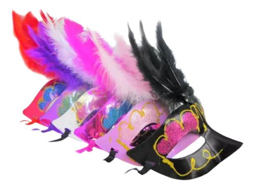 Antifaz Veneciano Plumas X12 Surtido Carnaval Cotillon - Imagen 2